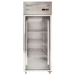 Upright fridge - Stainless steel AISI 201 - Mod M-GN650TNG-FC - Gastronorm 2/1 (65 x 53 cm) - Ventilated - 1 glass door - Capacity 650 liters - Temperature 0°/+8°C - Dimensions cm L 74 x D 83 x 201 H