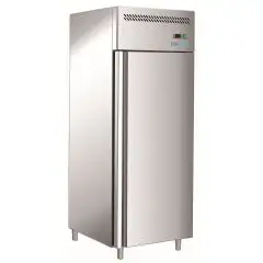 Upright fridge - Stainless steel AISI 201 - Mod M-GNH610TN-FC - Gastronorm 2/1 (65 x 53 cm) - Ventilated - 1 door - Gross capacity 605 liters - Temperature 0° / +8°C - Dimensions cm L 72,6 x D 86,4 x 215 H