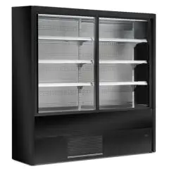 SELF-SERVICE REFRIGERATED WALL-MOUNTED DISPLAY - VENTILATED - TEMPERATURE &deg;C +0/+2- FOR DRINKS, DAIRY PRODUCTS, PRE-PACKAGED PRODUCTS - MOD. OLIMPO OI W - WITH SLIDING DOORS - WITH STRAIGHT SHELVES