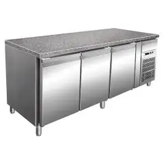 REFRIGERATED TABLE - AISI 304 STAINLESS STEEL - PASTRY - VENTILATED - Mod. G-PA2000TNGR7 - GRANITE TOP - 3 DOORS - GROSS CAPACITY 613 LITERS - TEMPERATURE -2°/+8°C - Dimensions cm L 200,5 x D 80 x 87 H - CE Standard