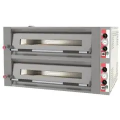 ELECTRIC MECHANICAL PIZZA OVEN - Mod SILAR 8 M - 2 chambers - Refractory floor or Fully refractory chamber - Chamber dimensions cm L 70 x D 70 x 15 H - Number of pizzas 4 + 4 (Ø 30/34 cm) - Power 13,20 kW - CE Standard