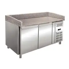 REFRIGERATED PIZZA COUNTER - AISI 304 STAINLESS STEEL - SUITABLE FOR PIZZA CONTAINERS cm 60x40 - VENTILATED COOLING - Mod. RB02 - N. 2 DOORS - TEMPERATURE +2°/+8°C - Dim. Cm L 151 x D 80 X h 100 - CE approved