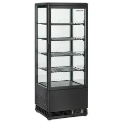 REFRIGERATED TOWER DISPLAY - BLACK - FOR BEVERAGES - Mod. RC98B - Temperature +2°/+12°C - Capacity lt. 98 - Single phase V230/1 - Power W 180 - Dimensions cm L 42,8 x D 38,6 x h 111 - Weight Kg. 38
