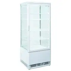 REFRIGERATED TOWER DISPLAY - WHITE - FOR BEVERAGES - Mod. RC98W - Temperature +2°/+12°C - Capacity lt. 98 - Single phase V230/1 - Power W 180 - Dimensions cm L 42,8 x D 38,6 x h 111 - Weight Kg. 38