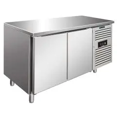 REFRIGERATED TABLE - AISI 304 STAINLESS STEEL - VENTILATED COOLING - Mod SNACK 2100 TNF - N 2 DOORS - CAPACITY Lt 260,3 - TEMPERATURE -2°/+8°C - Dim cm L 136 x D 60 x h 86