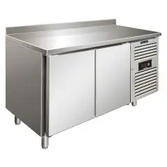 REFRIGERATED TABLE WITH UPSTAND - AISI 304 STAINLESS STEEL - VENTILATED COOLING - Mod SNACK 2200 TNF - N 2 DOORS - CAPACITY Lt 260,3 - TEMPERATURE -2°/+8°C - Dim cm L 136 x D 60 x h 96