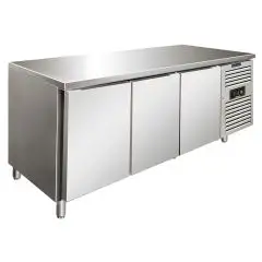 REFRIGERATED TABLE - AISI 304 STAINLESS STEEL - VENTILATED COOLING - Mod SNACK 3100 TNF - N 3 DOORS - CAPACITY Lt 386 - TEMPERATURE -2°/+8°C - Dim cm L 179,5 x D 60 x h 86