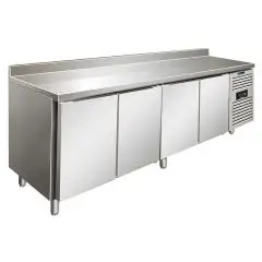 REFRIGERATED TABLE WITH UPSTAND - AISI 304 STAINLESS STEEL - VENTILATED COOLING - Mod SNACK 4200 BTF - N 4 DOORS - CAPACITY Lt 511 - TEMPERATURE -18°/-22°C - Dim cm L 223 x D 60 x h 96