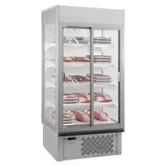 MULTIDECK CHILLER SUITABLE FOR MEAT AND DAIRY PRODUCTS - MOD SUPER SUNNY 14 GLASS - CAPACITY 940 LITERS - TEMPERATURE 0°/+10°C - VENTILATED - DIMENSIONS cm L 133,5 x D 73,7 x 198,7 H - CE Standard