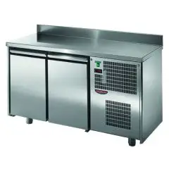 REFRIGERATED COUNTER WITH UPSTAND - STAINLESS STEEL AISI 304 - Mod. UG02M60AL - VENTILATED COOLING - N. 2 DOORS - TEMPERATURE 0°/+10°C - Dimensions cm. L 146 x D 60 x H 95/102 - EC standards