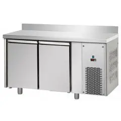 REFRIGERATED COUNTER WITH UPSTAND - STAINLESS STEEL AISI 304 LT - VENTILATED COOLING - Mod. UG02MBTAL - GASTRONORM 1/1 - N. 2 DOORS - TEMPERATURE -18°/-22°C - Dimensions cm. L 142 x D 71,5 x H 95/102 - EC standards