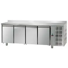 REFRIGERATED COUNTER WITH UPSTAND - STAINLESS STEEL AISI 304 - VENTILATED COOLING - Mod. UG04MGNAL - GASTRONORM 1/1 - N. 4 DOORS - NORMAL TEMPERATURE 0°/+10°C - Dimensions cm. L 232 x D 70 x H 95/102 - EC standards