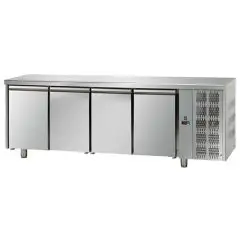 REFRIGERATED COUNTER - STAINLESS STEEL AISI 304 - VENTILATED COOLING - Mod. UG04MGN - GASTRONORM 1/1 - N. 4 DOORS - NORMAL TEMPERATURE 0°/+10°C - Dimensions cm. L 232 x D 70 x H 85/92 - EC standards