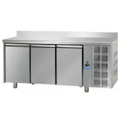 REFRIGERATED COUNTER WITH UPSTAND - STAINLESS STEEL AISI 304 - FOR BAKERIES - TRAYS cm 60x40 - VENTILATED COOLING - Mod. UQ03MAL - N. 3 DOORS - TEMPERATURE 0°/+10°C - Dimensions cm. L 215 x D 80 x H 95/102 - EC standards