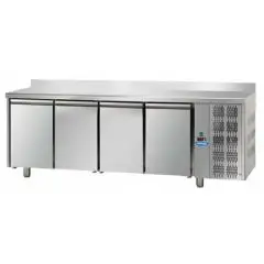 REFRIGERATED COUNTER WITH UPSTAND - STAINLESS STEEL AISI 304 - FOR BAKERIES - TRAYS cm 60x40 - VENTILATED COOLING - Mod. UQ04MAL - N. 4 DOORS - TEMPERATURE 0°/+10°C - Dimensions cm. L 270 x D 80 x H 95/102 - EC standards