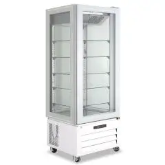 Four-sided glass pastry cabinet model VICTORIA 65 NFN WHITE, temperature -18&deg;C / -22&deg;C, gross capacity 340 Lt, external dimensions 650 x 650 x 1950 mm.