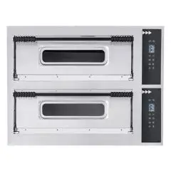 ELECTRIC PIZZA OVEN - DIGITAL CONTROL - Mod. BASIC 44/D - Twin deck oven - firebrick oven base - Chamber dimensions cm L 66 x D 66 x 14h - N. Pizzas 4 + 4 (Ø cm 32) - Power 9,4 Kw - CE APPROVED