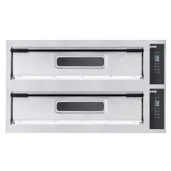 ELECTRIC PIZZA OVEN - DIGITAL CONTROL - Mod. BASIC XL66L/D - Twin deck oven - firebrick oven base - Chamber dimensions cm L 108 x D 72 x 14 h - N. Pizzas 6 + 6 (Ø cm 35) - Power 18 Kw - CE APPROVED