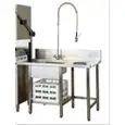 PRE-WASH TABLE FOR DISHWASHER - RGHT SIDE ENTRY, SINK AND WORKTOP WASTE BIN WITH RUBBER - Dimensions cm 130x79x85