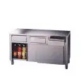 Stainless steel work table with sliding doors - drawers below worktop - worktop thickness cm 4