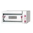 ELECTRIC PIZZA OVEN - Mod. TKA1/I - Single deck oven, firebrick oven base - Chamber interior dimensions cm L 66 x D66 x 15 h - N. Pizzas: 4 (Ø cm 30) - Capacity: N. 1 Tray (cm 60x40) - Max power: Kw 4,5 - EC standards