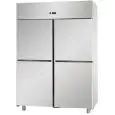 UPRIGHT FRIDGE - STAINLESS STEEL AISI 304 - VENTILATED COOLING - Mod B412EBT - CAPACITY LT 1200 - N. 4 DOORS - TEMPERATURE -18°/-22°C - Dimensions cm L 142 x D 70 x H 203/210 - EC standards