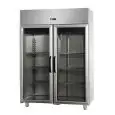 UPRIGHT FRIDGE - STAINLESS STEEL AISI 304 - VENTILATED COOLING - Mod. BG14MTNPV - GASTRONORM 2/1 - CAPACITY LT 1400 - N. 2 GLASS DOORS - TEMPERATURE -2°/+10°C - Dimensions cm L 142 x D 80 x H 203/210 - EC standards