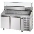 REFRIGERATED PIZZA COUNTER - STAINLESS STEEL AISI 304 - FOR PIZZA PANS cm 60x40 - COUNTERTOP DISPLAY FOR GN 1/4 PANS cm 26,5X16,2 - VENTILATED COOLING - Mod. QA02M80VR - N. 2 DOORS - TEMPERATURE 0°/+10°C - Dimensions cm. L 161 x D 80 x H 149/156 - EC stan