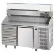 REFRIGERATED PIZZA COUNTER - STAINLESS STEEL AISI 304 - FOR PIZZA PANS cm 60x40 - COUNTERTOP DISPLAY FOR GN 1/4 PANS cm 26,5X16,2 - VENTILATED COOLING - Mod. QA02MC6VR - N. 1 DOOR - N. 6 AMBIENT DRAWERS - TEMPERATURE 0°/+10°C - Dimensions cm. L 161 x D 80