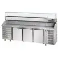 REFRIGERATED PIZZA COUNTER - STAINLESS STEEL AISI 304 - FOR PIZZA PANS cm 60x40 - COUNTERTOP DISPLAY FOR GN 1/4 PANS cm 26,5X16,2 - VENTILATED COOLING - Mod. QA04MC6VR - N. 3 DOORS - N. 6 AMBIENT DRAWERS - TEMPERATURE 0°/+10°C - Dimensions cm. L 271 x D 8