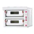 ELECTRIC PIZZA OVEN - Mod. T2C/I - Twin deck oven, firebrick oven bases - Chamber interior dimensions cm L 70 x D 105 x 15 h - N. Pizzas: 6 + 6 (Ø cm 35) - Capacity: N. 2 + 2 Trays (cm 60x40) - Max power: Kw 16 - Ec standards