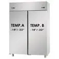 UPRIGHT FRIDGE - STAINLESS STEEL AISI 304 - Mod BG12ENN - VENTILATED COOLING - DUAL TEMP. LT+LT - CAPACITY LT 1150 - N. 2 DOORS - TEMPERATURE -18°/-22°C - Dimensions cm L 142 x D 70 x H 203/210 - EC standards