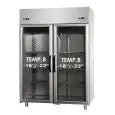 UPRIGHT FRIDGE - STAINLESS STEEL AISI 304 - Mod BG12ENNPV - VENTILATED COOLING - DUAL TEMP. LT+LT - CAPACITY LT 1150 - N. 2 GLASS DOORS - TEMPERATURE -18°/-22°C - Dimensions cm L 142 x D 70 x H 203/210 - EC standards