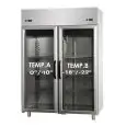 UPRIGHT FRIDGE - STAINLESS STEEL AISI 304 - Mod BG12EPNPV - VENTILATED COOLING - DUAL TEMP. NT+LT - CAPACITY LT 1150 - N. 2 GLASS DOORS - TEMPERATURE 0°/+10°C / -18°/-22°C - Dimensions cm L 142 x D 70 x H 203/210 - EC standards