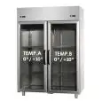 UPRIGHT FRIDGE - STAINLESS STEEL AISI 304 - Mod BG12EPPPV - VENTILATED COOLING - DUAL TEMP. TN+TN - CAPACITY: LT 1150 - N. 2 GLASS DOORS - TEMPERATURE 0°/+10°C - Dimensions cm L 142 x D 70 x H 203/210 - EC standards