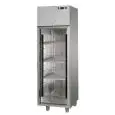 UPRIGHT FRIDGE - STAINLESS STEEL - Mod. BG04EBTPV - VENTILATED COOLING - CAPACITY: LT 400 - N. 1 GLASS DOOR - TEMPERATURE -18°/-22°C - Dimensions cm L 60 x D 62 x H 190/208 - EC standards