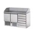REFRIGERATED SALADETTE AND PIZZA COUNTER - Mod. SLV02C6 - VENTILATED COOLING - GASTRONORM 1/1 (cm 53x32,5) - GRANITE COUNTERTOP AND UPSTAND - N. 2 REFRIGERATED DOORS - N. 6 AMBIENT DRAWERS - TEMPERATURE +4°/+6°C - Dimensions cm L 141 x D 70 x H 107 - EC s
