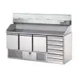 REFRIGERATED SALADETTE AND PIZZA COUNTER - Mod. SLV03C6 + VR4190VD - VENTILATED COOLING - GASTRONORM 1/1 (cm 53x32,5) - GRANITE COUNTERTOP AND UPSTAND - N. 3 REFRIGERATED DOORS - N. 6 AMBIENT DRAWERS - REFRIGERATED COUNTERTOP PREP UNIT GN 1/4 (cm 26,5x16,