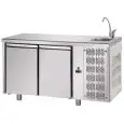 REFRIGERATED COUNTER - STAINLESS STEEL AISI 304 - Mod. UG02MGNL - SINK INCLUDED - VENTILATED COOLING - GASTRONORM 1/1 - N. 2 DOORS - TEMPERATURE 0°/+10°C - Dimensions cm. L 142 x D 70 x H 115/120 - EC standards
