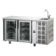 REFRIGERATED COUNTER - STAINLESS STEEL AISI 304 - Mod. UG02MPVL - SINK INCLUDED - VENTILATED COOLING - GASTRONORM 1/1 - N. 2 GLASS DOORS  TEMPERATURE 0°/+10°C - Dimensions cm. L 142 x D 70 x H 115/120 - EC standards