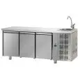 REFRIGERATED COUNTER - STAINLESS STEEL AISI 304 - Mod. UG03MGNL - SINK INCLUDED - VENTILATED COOLING - GASTRONORM 1/1 - N. 3 DOORS - TEMPERATURE 0°/+10°C - Dimensions cm. L 187 x D 70 x H 115/120 - EC standards