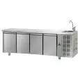 REFRIGERATED COUNTER - STAINLESS STEEL AISI 304 - Mod. UG04MGNL - SINK INCLUDED - VENTILATED COOLING - GASTRONORM 1/1 - N. 4 DOORS - TEMPERATURE 0°/+10°C - Dimensions cm. L 232 x D 70 x H 115/120 - EC standards