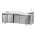 REFRIGERATED COUNTER WITH UPSTAND - STAINLESS STEEL AISI 304 - Mod. UG04MGNLAL - SINK INCLUDED - VENTILATED COOLING - GASTRONORM 1/1 - N. 4 DOORS - TEMPERATURE 0°/+10°C - Dimensions cm. L 232 x D 70 x H 115/120 - EC standards