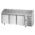 REFRIGERATED PIZZA COUNTER - STAINLESS STEEL AISI 304 - Mod. QA03M80 - FOR PIZZA PANS cm 60x40 - VENTILATED COOLING - N. 3 DOORS - TEMPERATURE 0°/+10°C - Dimensions cm. L 216 x D 80 x H 103/110 - EC standards