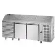 REFRIGERATED PIZZA COUNTER - STAINLESS STEEL AISI 304 - Mod. QA03MC6 - FOR PIZZA PANS cm 60x40 - VENTILATED COOLING - N. 2 DOORS - N. 6 AMBIENT DRAWERS cm 60x40 - TEMPERATURE 0°/+10°C - Dimensions cm. L 216 x D 80 x H 103/110 - EC standards