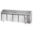 REFRIGERATED PIZZA COUNTER - STAINLESS STEEL AISI 304 - Mod. QA04M80 - FOR PIZZA PANS cm 60x40 - VENTILATED COOLING - N. 4 DOORS - TEMPERATURE 0°/+10°C - Dimensions cm. L 271 x D 80 x H 103/110 - EC standards