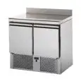 REFRIGERATED SALADETTE AND COUNTER - Mod. SLV02AL - VENTILATED COOLING - GASTRONORM 1/1 (cm 53x32,5) - STAINLESS STEEL COUNTERTOP COMPLETE WITH UPSTAND - N. 2 REFRIGERATED DOORS - TEMPERATURE +4°/+6°C - Dimensions cm L 90,4 x D 70 x H 98 - EC standards