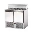 REFRIGERATED SALADETTE - Mod. SLV02VD - VENTILATED COOLING - GASTRONORM 1/1 (cm 53x32,5) - N. 2 REFRIGERATED DOORS - FLAT GLASS - TEMPERATURE +4°/+6°C - Dimensions cm L 90 x D 70 x H 105,8 - EC standards