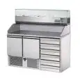 REFRIGERATED SALADETTE AND PIZZA COUNTER - Mod. SLV02C6 + VR4110VD - VENTILATED COOLING - GASTRONORM 1/1 (cm 53x32,5) - GRANITE COUNTERTOP AND UPSTAND - N. 2 REFRIGERATED DOORS - N. 6 AMBIENT DRAWERS - REFRIGERATED COUNTERTOP PREP UNIT GN 1/4 (cm 26,5x16,