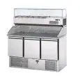 REFRIGERATED SALADETTE AND PIZZA COUNTER - Mod. SLV03PZ + VR4140VD - VENTILATED COOLING - GASTRONORM 1/1 (cm 53x32,5) - GRANITE COUNTERTOP AND UPSTAND - N. 3 REFRIGERATED DOORS - REFRIGERATED COUNTERTOP PREP UNIT GN 1/4 (cm 26,5x16,2) - TEMPERATURE +4°/+6